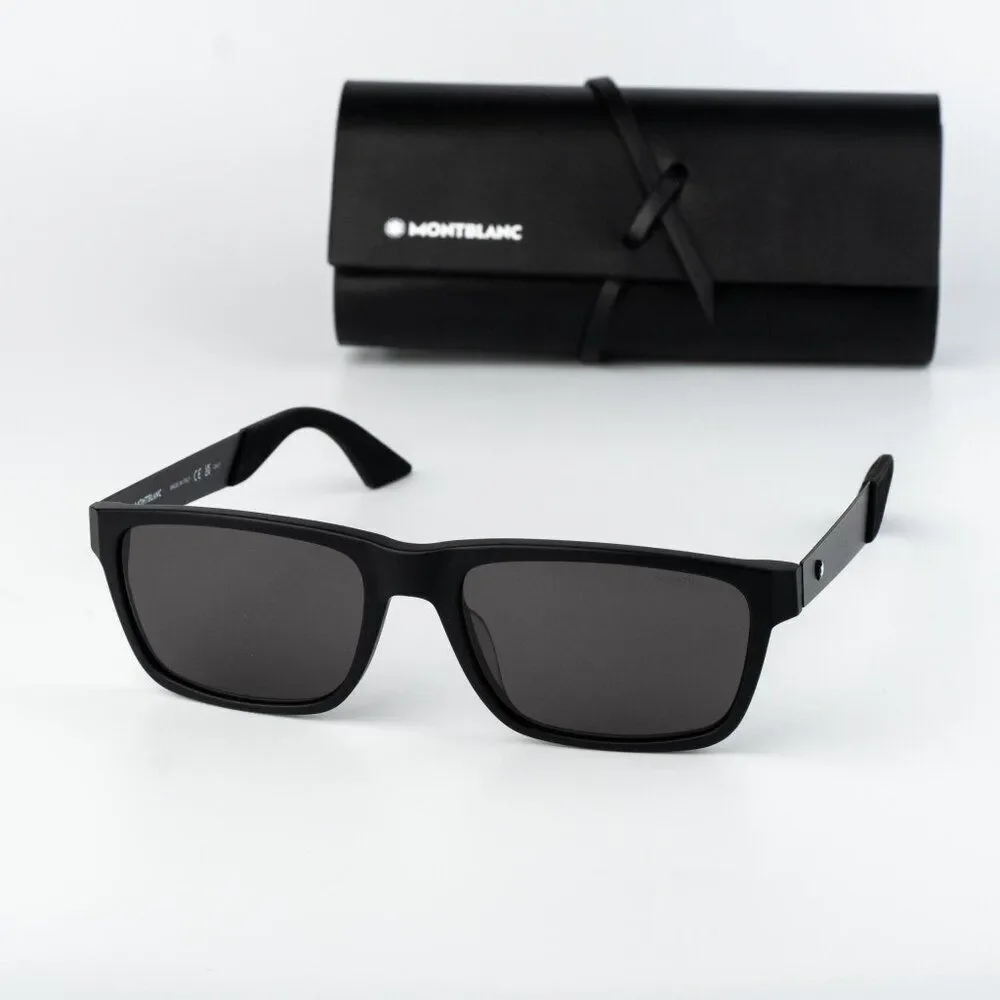 Montblanc Men Sunglasses Matte Black Grey Rectangle MB0299S 005 NEW AUTHENTIC